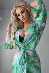 Ladies SexyGreen Palm FloralPrintedLong Robe / Cover up