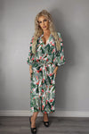 Ladies Sexy CreamPalm FloralPrintedLong Robe / Cover up