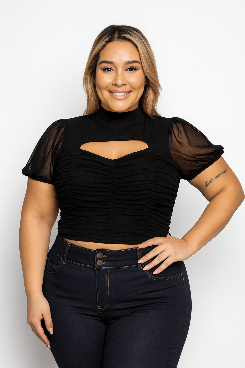 La Belle Nuit Sheer Sleeve Plus Size Top