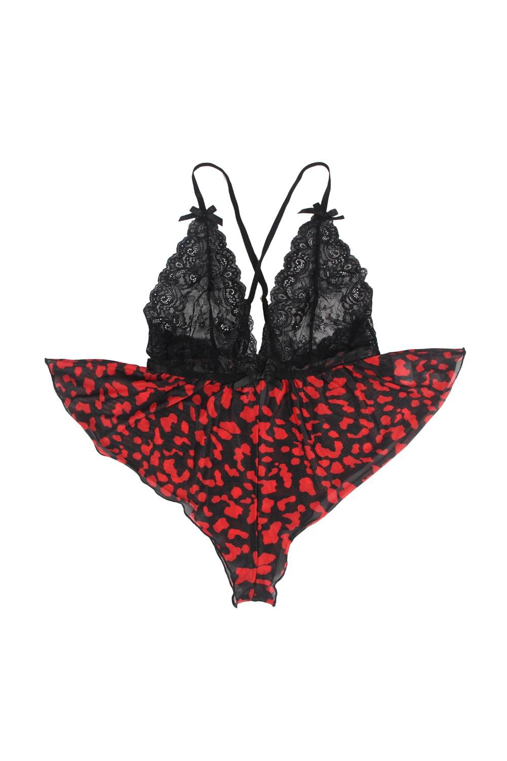 Body de mujer sexy con escote pronunciado y estampado floral de encaje