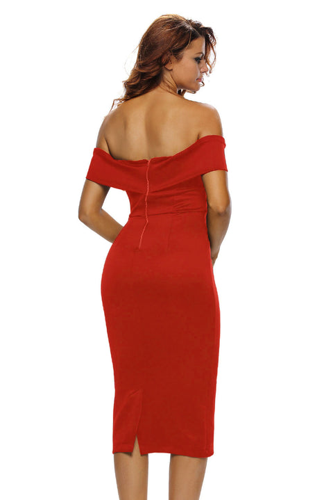 Fiery Red Off-the-shoulder Midi Dress