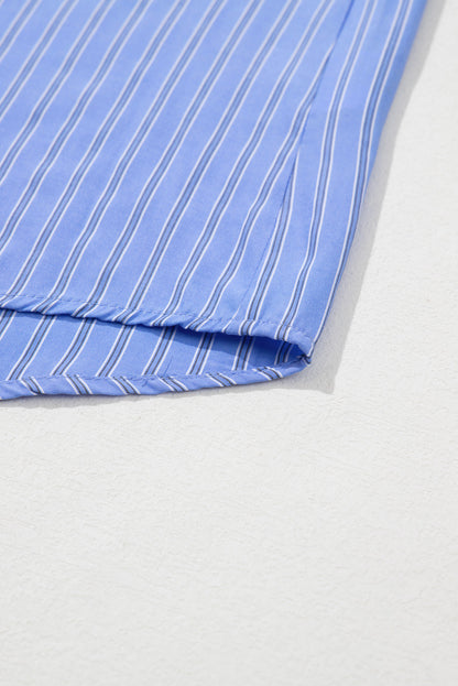 Blue Pinstripe Button Up Oversized Casual Shirt