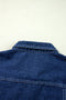 Navy Blue Ruffle Raw Hem Flap Pockets Denim Jacket