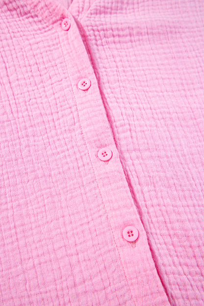 Barbie Pink  Puff Sleeve Crinkled Shirt