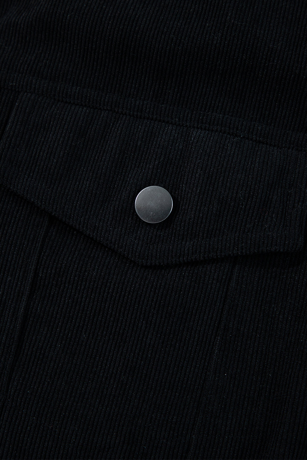 Black Fleece Lined Button-up Collared Corduroy Crop Jacket