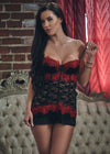 Sexy Black Lace Babydoll with Contrast Red EyelashTrim