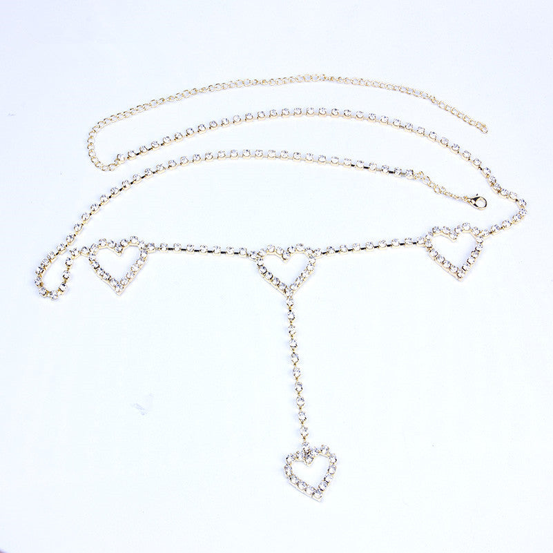 Rhinestone Heart-Shaped Waist Chain Body Cha Bridal Accessories Sexy Model Rhinestone Love Belt Ornament Accessories