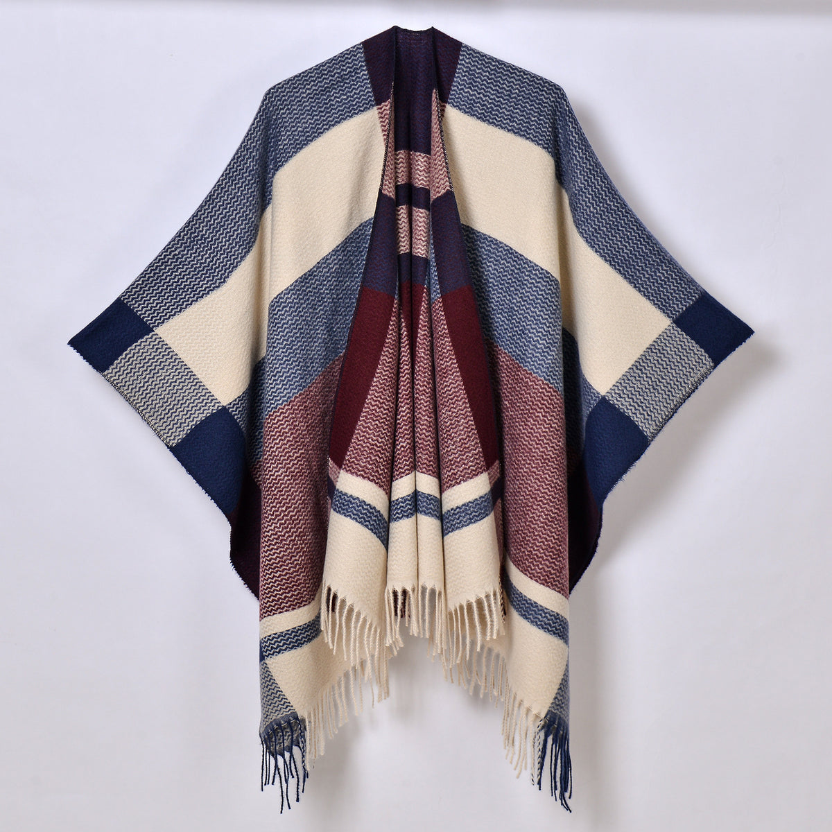 Tassel Split Shawl Autumn Winter Women's Simple Plaid Jacquard Scarf Cloak