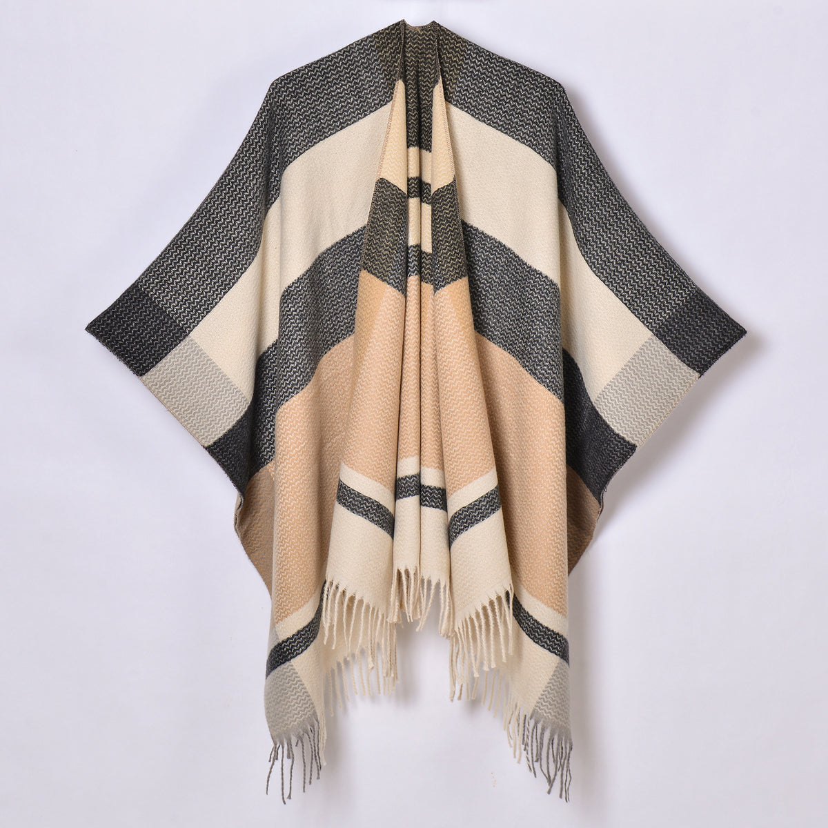 Tassel Split Shawl Autumn Winter Women's Simple Plaid Jacquard Scarf Cloak