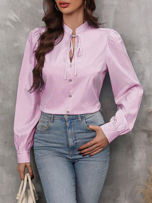 Ladies Chic Boos Babe  Long Sleeve Office Striped Shirt