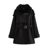 Fall Lace up Gross Bow Tie Woolen Coat Outerwear Women Clothing