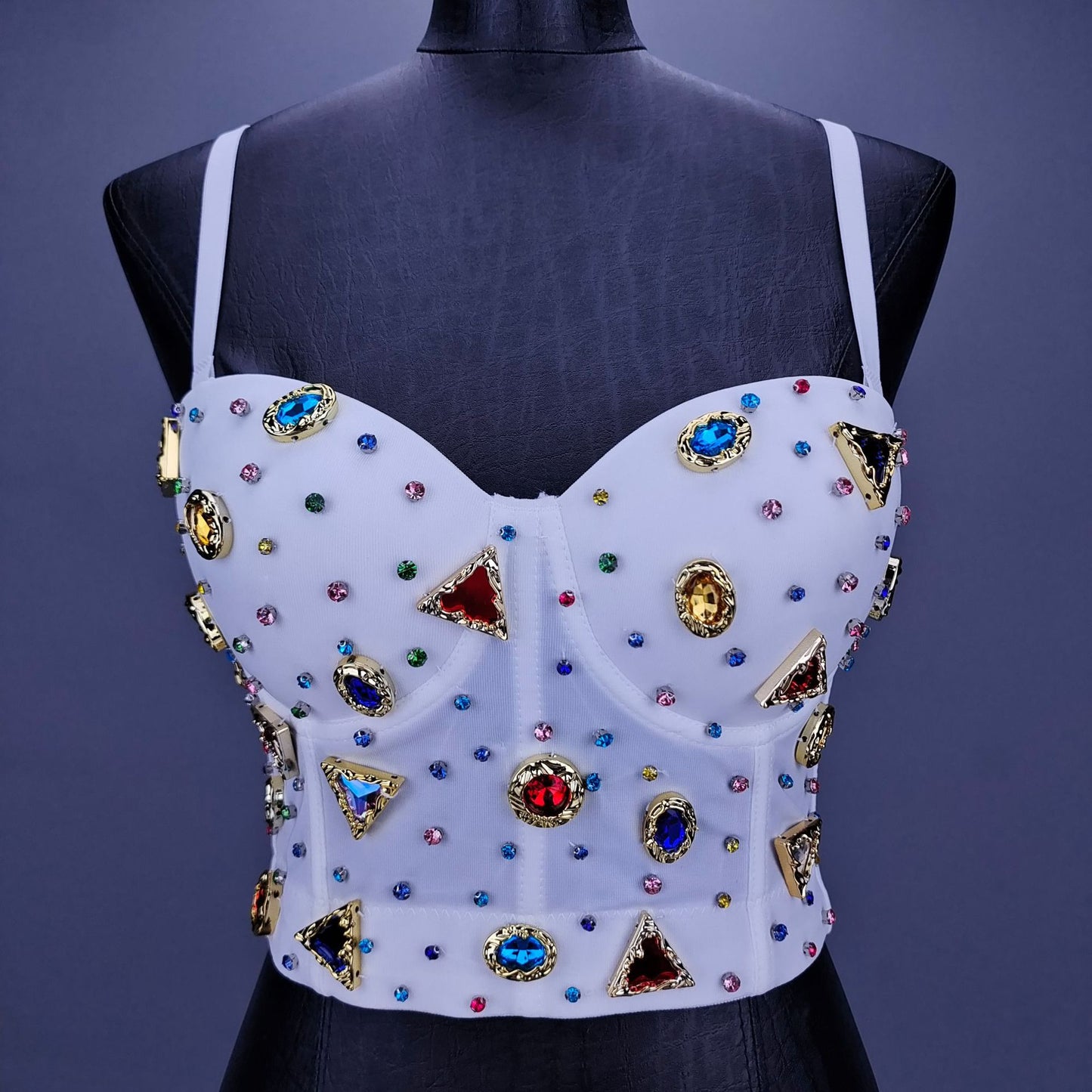 Retro Geometric Abstract Gem Multi Gems Bustier 80's