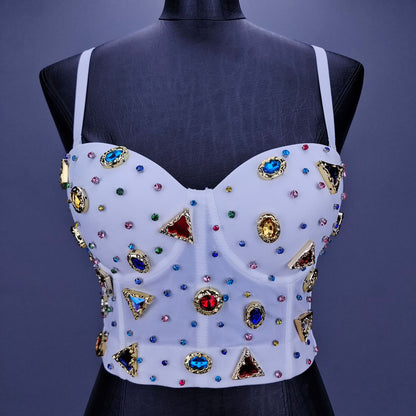 Retro Geometric Abstract Gem Multi Gems Bustier 80's