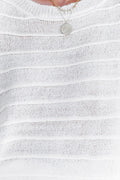 White 3/4 Dolman Sleeve Rib Knitted Sweater
