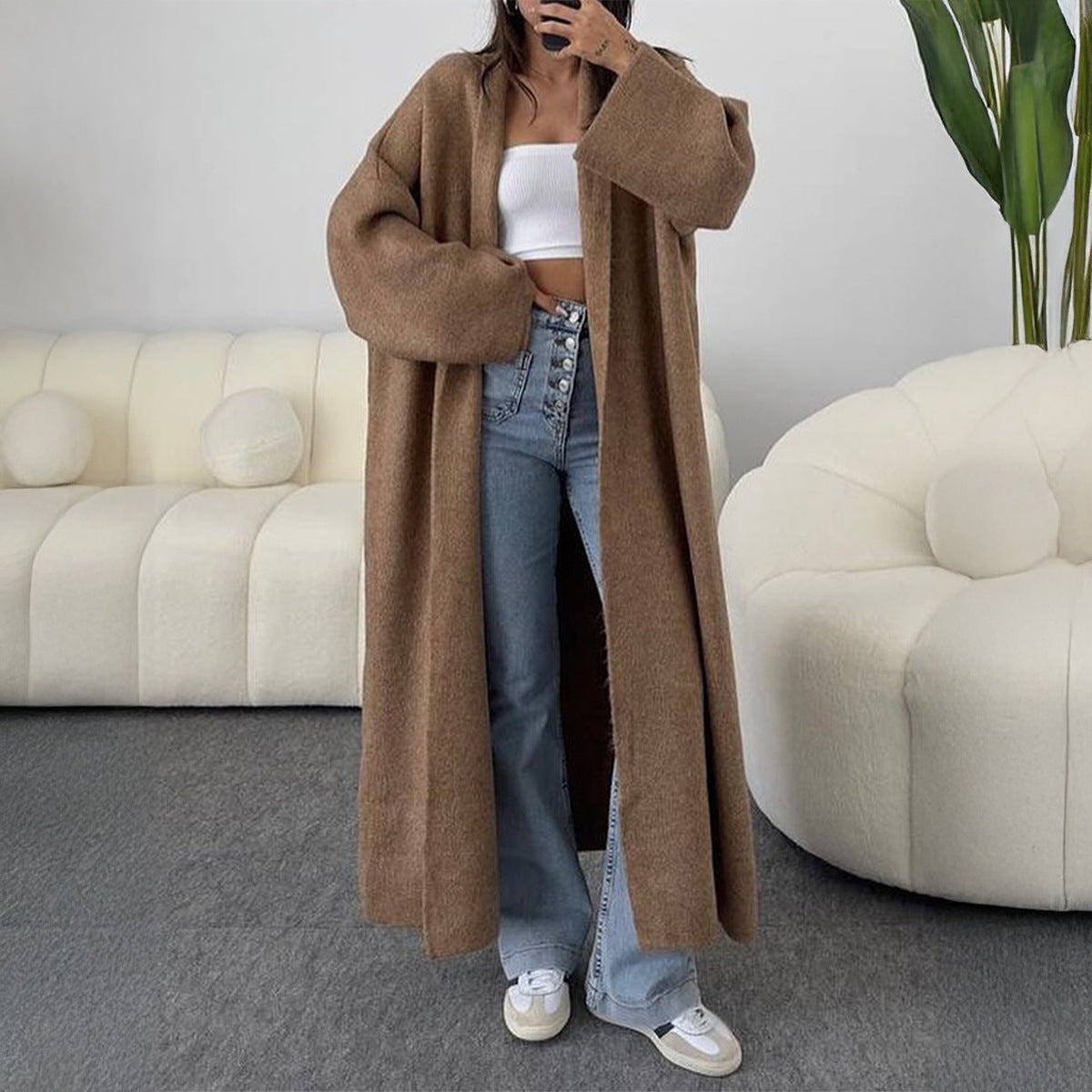 Long Sleeve  Oversized  Trench Coat Like  Sweaters