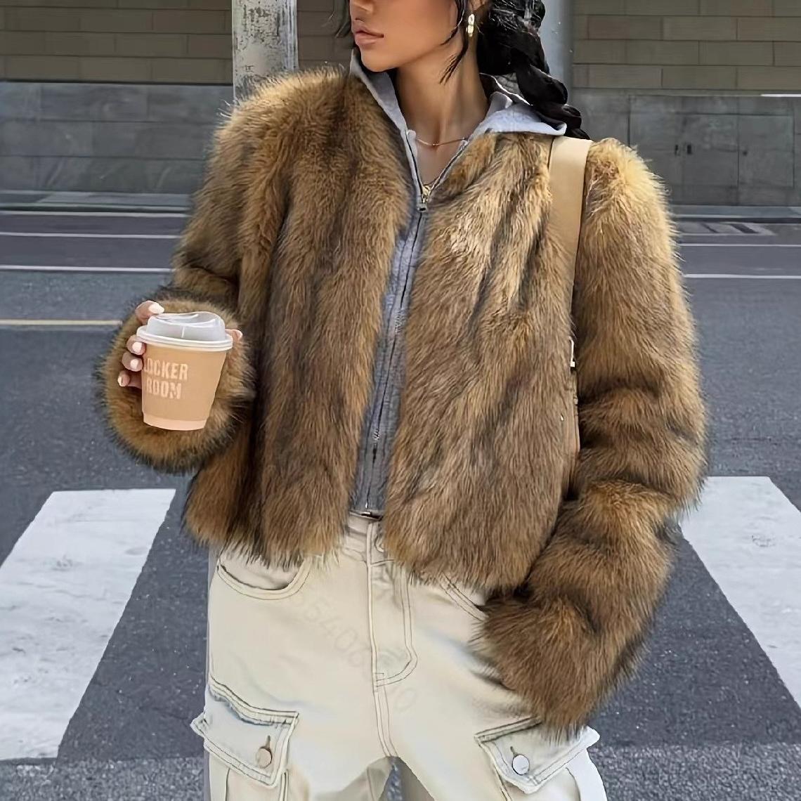 Brown Faux Fur Light Luxury  Coat