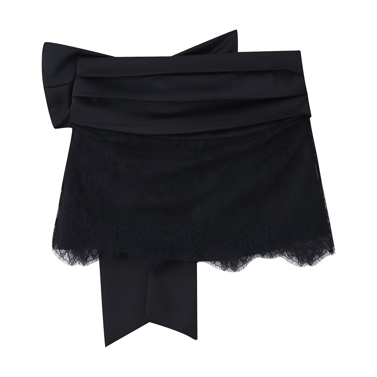 Black Sexy Patchwork Eyelash Lace  Bow Mini Skirt
