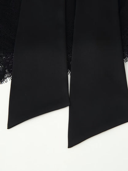 Black Sexy Patchwork Eyelash Lace  Bow Mini Skirt