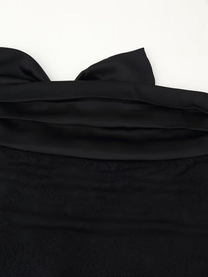 Black Sexy Patchwork Eyelash Lace  Bow Mini Skirt