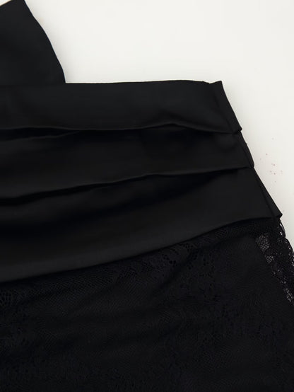 Black Sexy Patchwork Eyelash Lace  Bow Mini Skirt