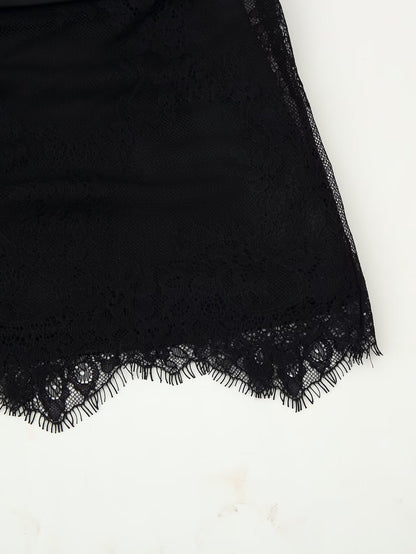 Black Sexy Patchwork Eyelash Lace  Bow Mini Skirt
