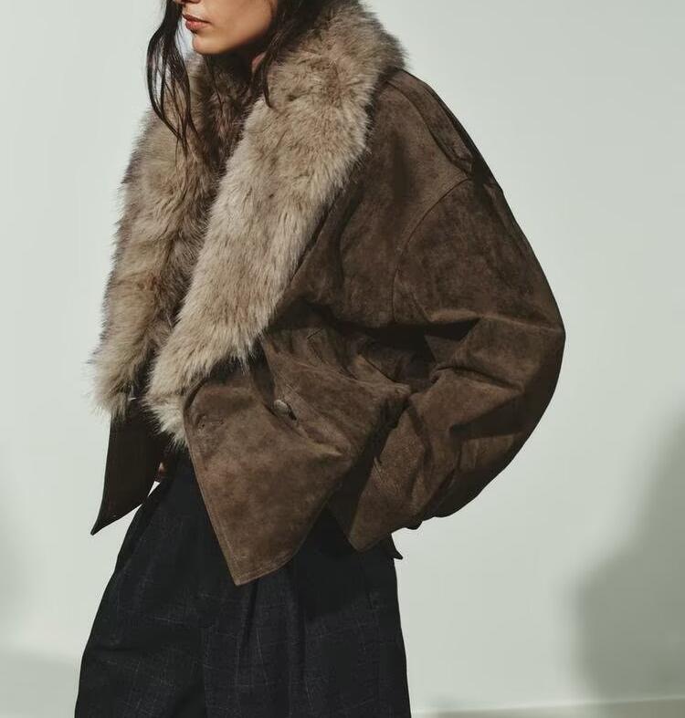 Faux Fur Ultra Suede Bomber-like Jacket