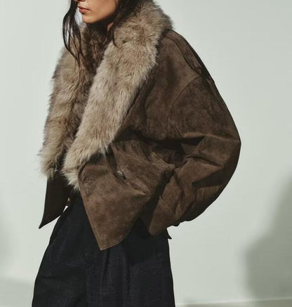 Faux Fur Ultra Suede Bomber-like Jacket