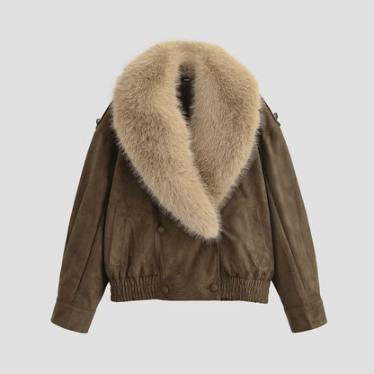 Faux Fur Ultra Suede Bomber-like Jacket