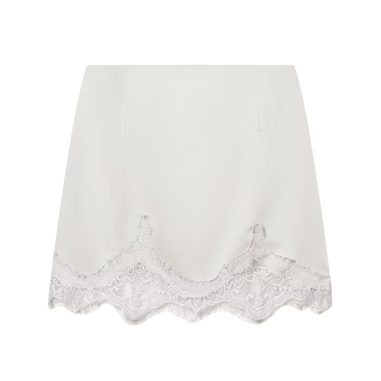 Satin Like Mini Skirt with Lace Trim in Black or Ivory