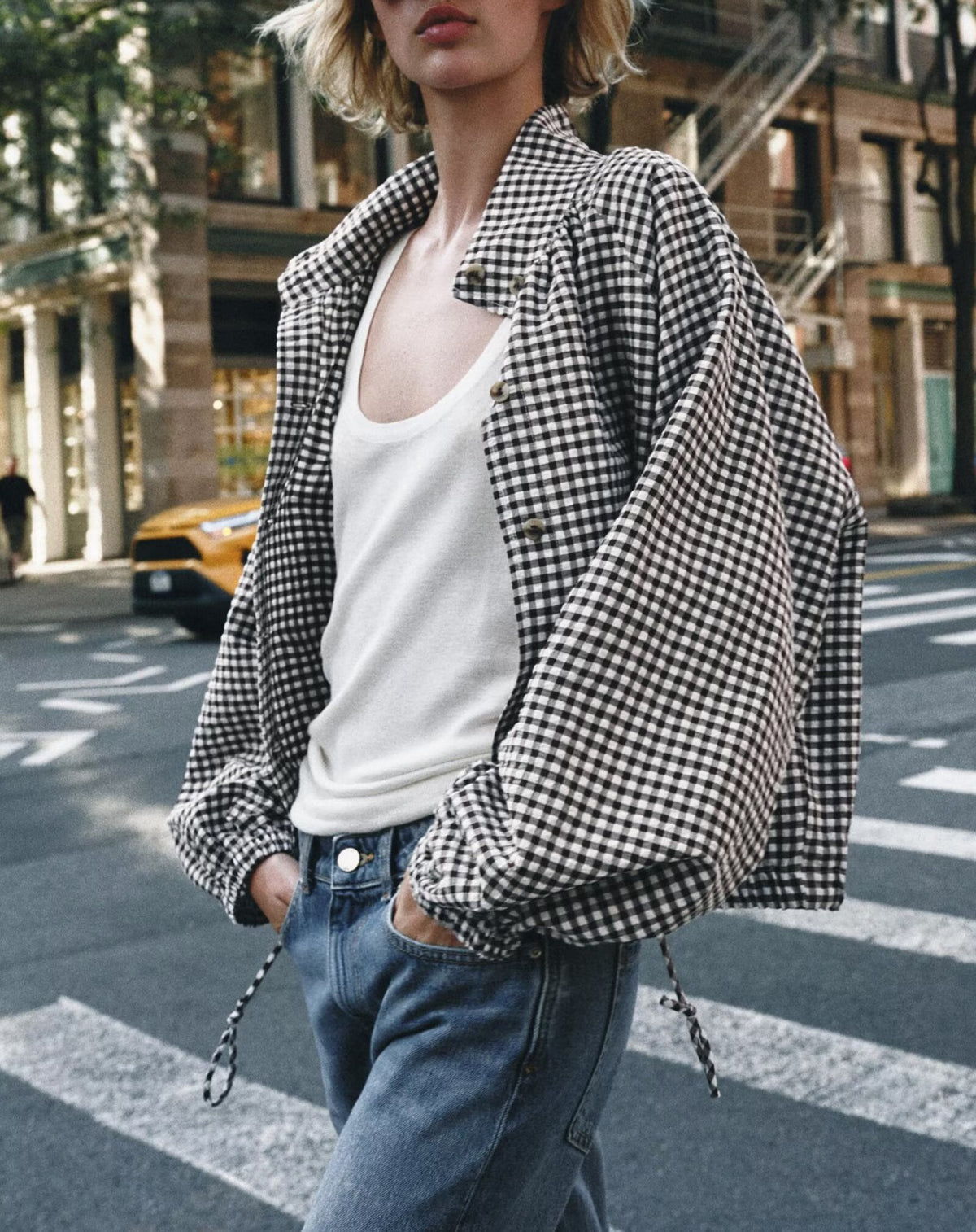 Ladies Plaid Light Weight jacket with Drawstrings