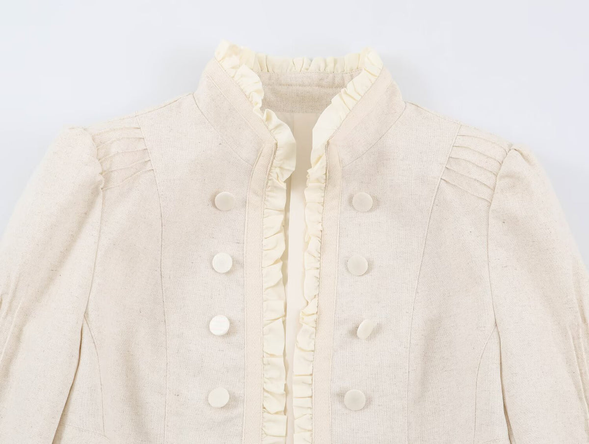 Off White Military Like jacket with Ruffle detail