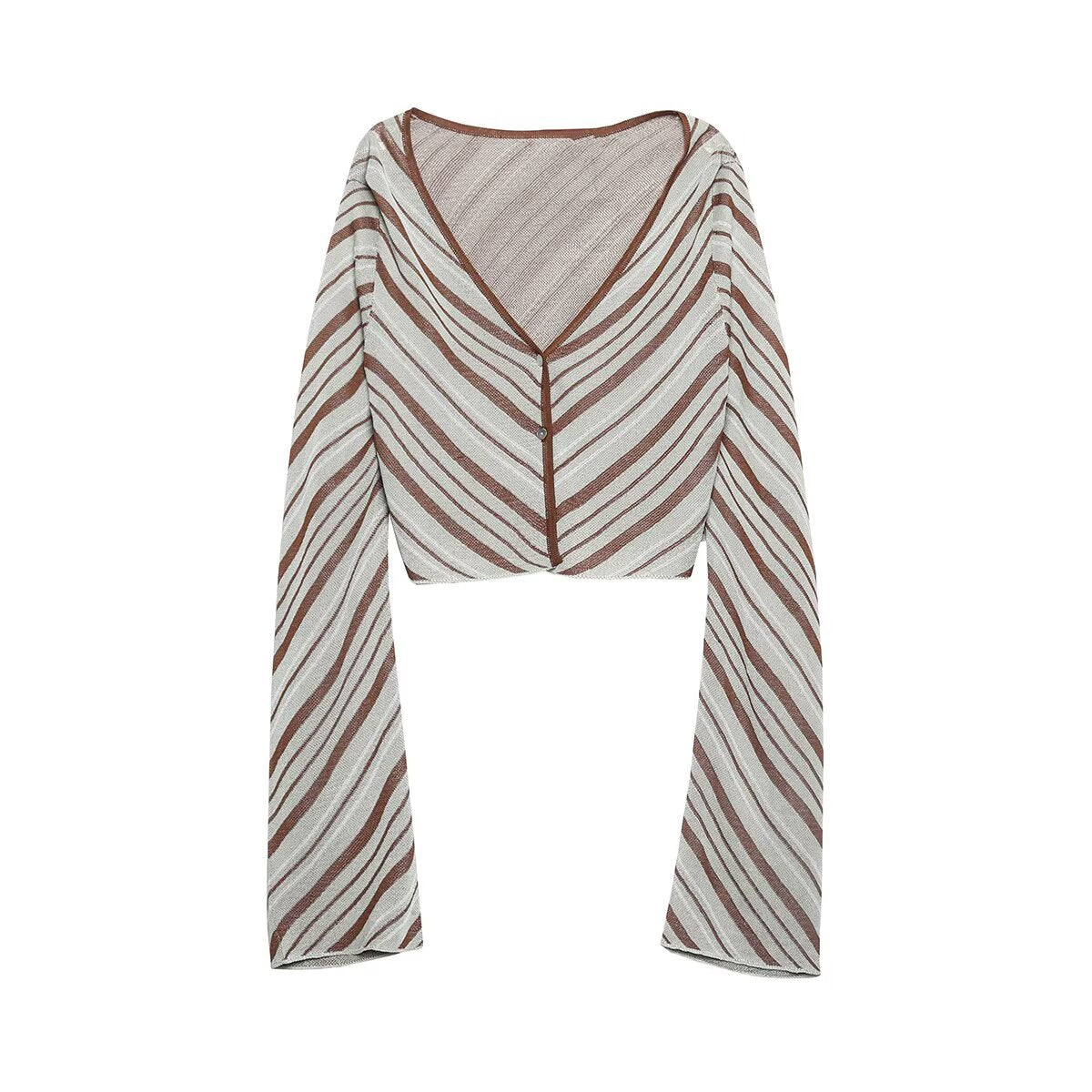 Cinnamin Colored Veritcal Striped Knitted Cardigan Top