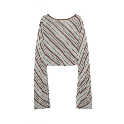 Cinnamin Colored Veritcal Striped Knitted Cardigan Top