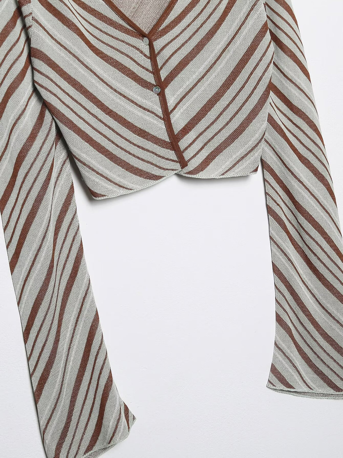 Cinnamin Colored Veritcal Striped Knitted Cardigan Top