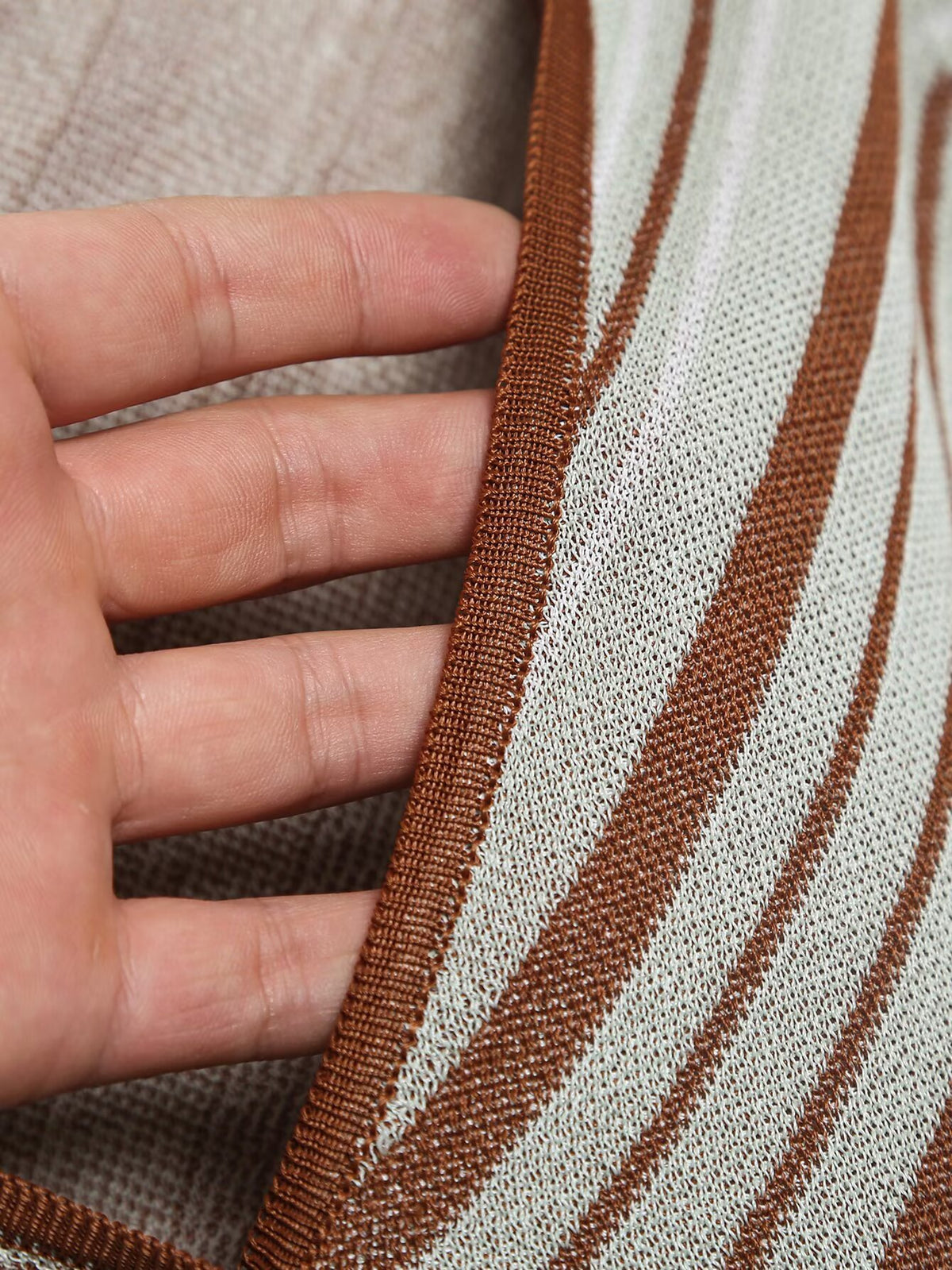 Cinnamin Colored Veritcal Striped Knitted Cardigan Top