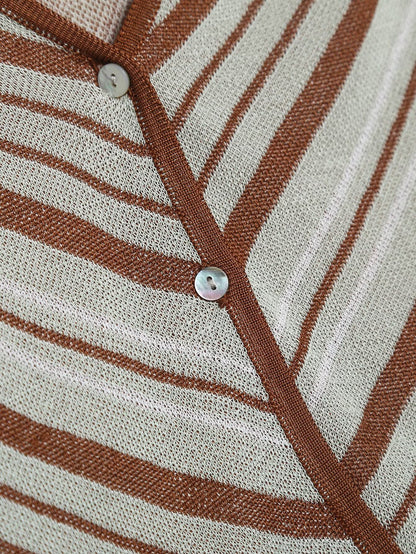 Cinnamin Colored Veritcal Striped Knitted Cardigan Top