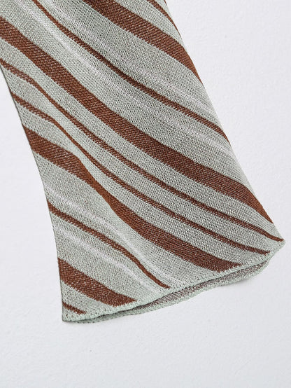Cinnamin Colored Veritcal Striped Knitted Cardigan Top