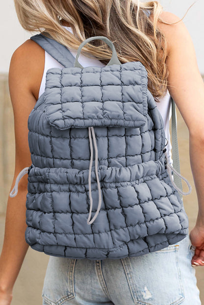 Dusk Blue Solid Flapped Quilted Puffer Backpack