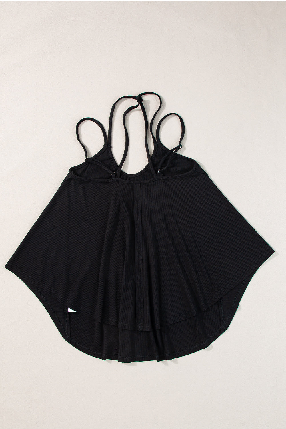 Black Exposed Seam Detail Double Straps Tank Top