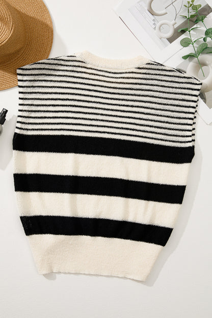 Black white Striped O Neck Sweater top