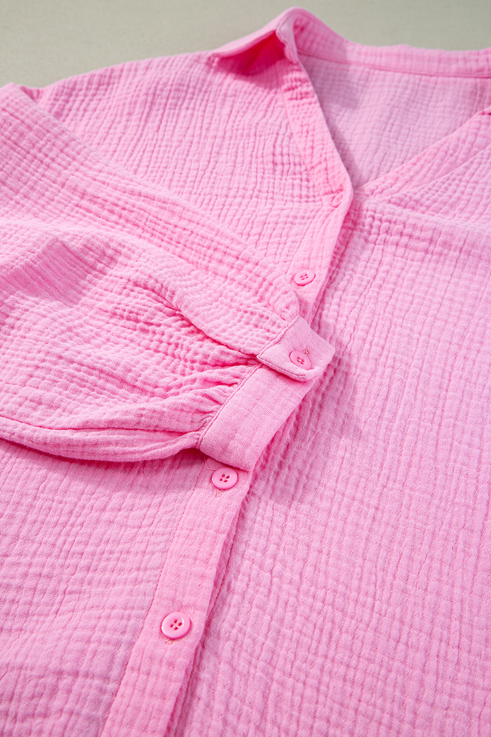 Barbie Pink  Puff Sleeve Crinkled Shirt