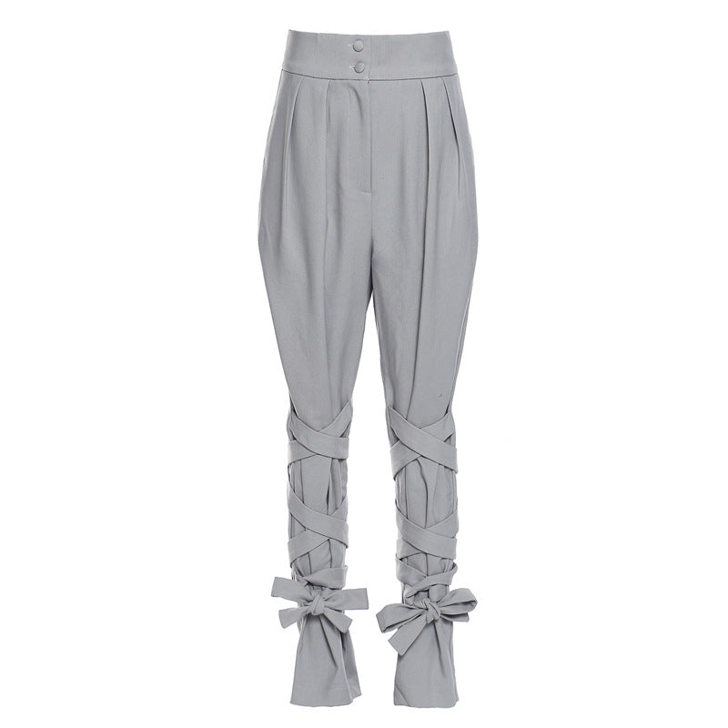 Baggy Pants Unique Cross Lace up  Straight Casual Pants