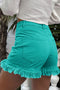 Turquoise Frayed Edge Mid Rise Denim Shorts