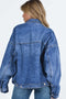 Blue Chest Pockets Drop Shoulder Loose Denim Jacket
