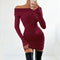 Sexy Slim Fit Cotton Knitted off Neck Sheath High Waist Dress Autumn Dress