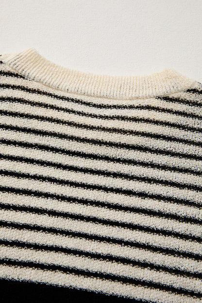 Black white Striped O Neck Sweater top