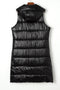Black Hooded Long Quilted Vest Coat