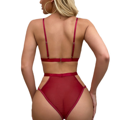 Ladies  Satin , Mesh Teddy with Front Detail at Bust in Blk, Burgundy & Hunter Green