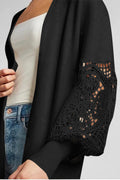 Black Crochet Lace Sleeve Ribbed Knit Cardigan