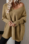 Camel Checkered Textured Batwing Sleeve Sweater